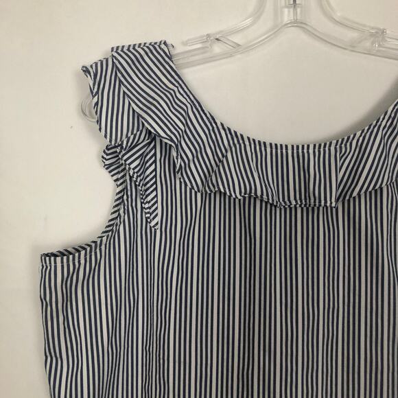 a.n.a Ruffle Cap Sleeve Striped Top Size Large - Picture 3 of 12